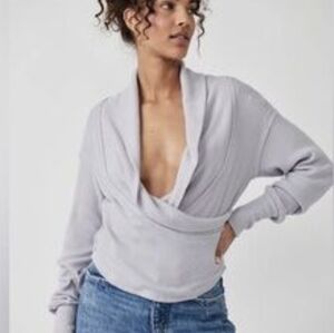 We The Free Lavender Ribbed Draped Open-Front Long Sleeve Top
